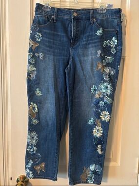 Blue Floral  Women's crop Jeans